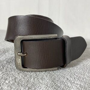 Brown Genuine Leather Belt With Silver Tone Hardware